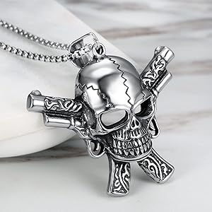 Cy trendy Men's Stainless Steel Motorcycle Biker Double Gun